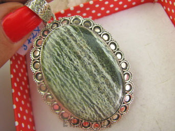 bwe3728 ZIELONA ZEBRA !!!! Zabójczo Piękny Duży 22 gramy !!! Wisior Zawieszka JASPIS Zebra - wzmacnia związki Srebro 925 #