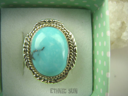 bpe7226 Niezwykły OKAZ Pierścień naturalny TURKUS ARIZONA Turkusy r.17 egzotyczne Srebro 925 #