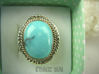 bpe7226 Niezwykły OKAZ Pierścień naturalny TURKUS ARIZONA Turkusy r.17 egzotyczne Srebro 925 #