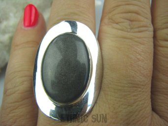 bpe5318 MAGICZNY Pierścień OKAZ 3,4 cm Najwyższa jakość OBSYDIAN SREBRZYSTY  - chroni przed zawiścią, „złym spojrzeniem” r.20/ r.21 Srebro 925 #