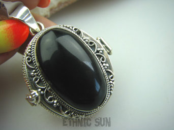 bwe2279 Duży 24g !! Sekretnik MEDALION Na Zdjęcia lub Marzenia Piękny otwierany Wisior Onyks - regeneruje SERCE, EGZEMY, PAMIĘĆ Srebro 925 #