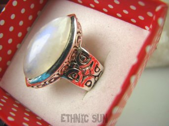 bpe6749 Cudowna MARKIZA  !!! Gruba zdobiona obrączka Pierścień CHABROWO BIAŁY Kamień Księżycowy r.17 Srebro 925 #