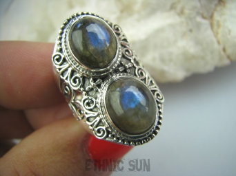 bpe5047 Biżuteria Orientalna - Egzotyczny Pierścień Labradoryt Spektrolit kamień Zorzy Polarnej r.11/ r.12 Mały Rozmiar Srebro 925 #