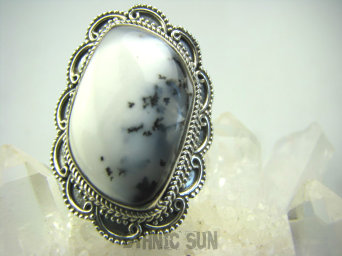 bpe4322 Zimowy Krajobraz !!! DUŻY Przepiękny Pierścień AGAT DENDRYTOWY r.20 Srebro 925 #