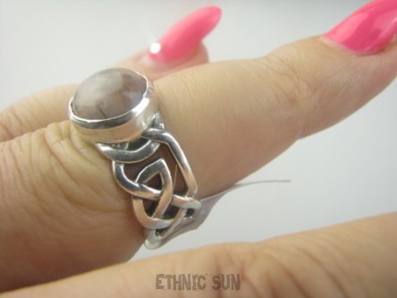 bpe9460 Egzotycznie zdobiona szeroka Obrączka Pierścień Pierścionek kojący JASPIS KRAJOBRAZOWY - ciepłe kolory Ziemi r.15 Srebro 925 #