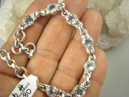 bb3080 BŁĘKITNE CUDO !!!! Przepiękna delikatna Bransoleta z kamieniami młodości - 7 sztuk kamieni BLUE TOPAZ RZADKOŚĆ Srebro 925 #
