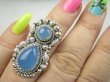 bpe9578 Ufff Cacko Czarodziejsko Piękny Długi 3.4 cm Orientalny Pierścień Pierścionek Chalcedon r.12/r.13 Srebro 925 # - 3