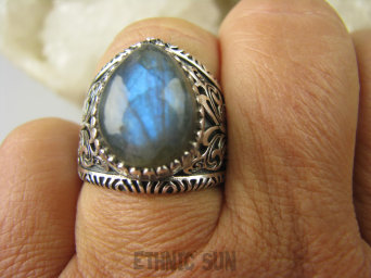 bpe6922 Motyl - symbol siły i niezależności Wygodny PIERŚCIEŃ Labradoryt Spektrolit r.17 zdobiona obrączka Srebro 925 #