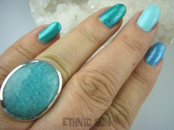 bpe5837 LAZUROWA AMAZONKA !!! CUDOWNY Klasyczny Pierścień Amazonit - Kamień Marzeń i realizacji r.15 lśniące Srebro 925 #