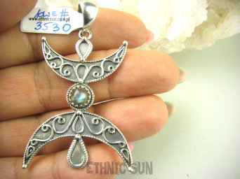 bwe3530 Półksiężyc symbol Kobiecości !!! Niesamowity Długi 5.8 cm Wisior Zawieszka Labradoryt Spektrolit SREBRO 925 #