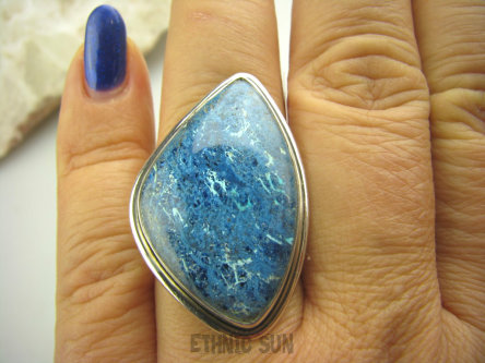 bpe3504 NOWOŚĆ Niebiańsko piękna GALAKTYKA cud natury niebieski Pierścień naturalny AZURYT r.17 Srebro 925 #