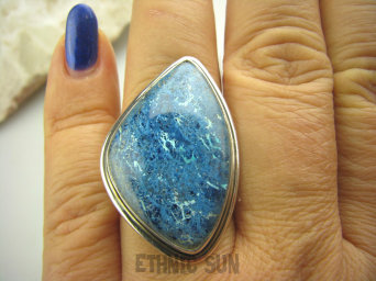 bpe3504 NOWOŚĆ Niebiańsko piękna GALAKTYKA cud natury niebieski Pierścień naturalny AZURYT r.17 Srebro 925 #