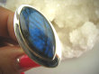 bpe6236 Klasyczny Długi 4,1 cm Pierścień Granatowy Labradoryt Spektrolit r.16 Lśniące Srebro 925 # - 2