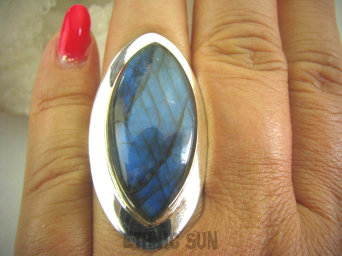 bpe6236 Klasyczny Długi 4,1 cm Pierścień Granatowy Labradoryt Spektrolit r.16 Lśniące Srebro 925 #