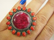 bpee4580 OGROMNE EGZOTYCZNE SŁOŃCE !!!Zajwiskowo piekny ! GIGANT 27 gramów !!! Pierścień Pierścionek Rubin Indyjski Korale Rubiny KORAL r.18 Srebro 925 # - 3