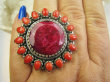 bpee4580 OGROMNE EGZOTYCZNE SŁOŃCE !!!Zajwiskowo piekny ! GIGANT 27 gramów !!! Pierścień Pierścionek Rubin Indyjski Korale Rubiny KORAL r.18 Srebro 925 # - 5