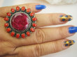 bpee4580 OGROMNE EGZOTYCZNE SŁOŃCE !!!Zajwiskowo piekny ! GIGANT 27 gramów !!! Pierścień Pierścionek Rubin Indyjski Korale Rubiny KORAL r.18 Srebro 925 # - 6