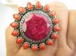 bpee4580 OGROMNE EGZOTYCZNE SŁOŃCE !!!Zajwiskowo piekny ! GIGANT 27 gramów !!! Pierścień Pierścionek Rubin Indyjski Korale Rubiny KORAL r.18 Srebro 925 # - 7