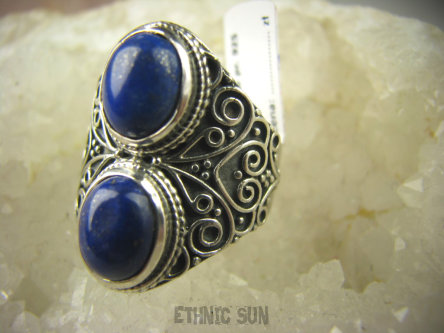 bpe6933 KSIĘŻNA Z EGIPTU  !!! Egzotyczny Masywny Pierścień granatowy Lapis Lazuli - strażnik prawdy i mądrości r.20/ r.21 Srebro 925 #