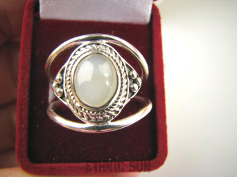 bpe9109 Finezyjny Ażurowy Pierścień Pierścionek podwójna obrączka białe Kwarcowe Kocie Oko r.23/ r.24 (duży rozmiar) Srebro 925 #