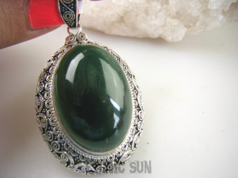 bwe3671 Cudowny Duży OKAZ 24g !!! Wisior Zawieszka zielony Onyks - regeneruje SERCE, EGZEMY, PAMIĘĆ Srebro 925 #