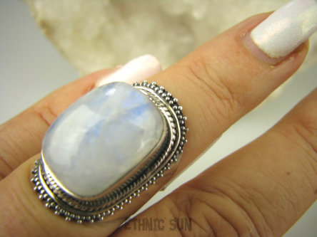 bpe8451 Biżuteria Orientalna !!!! Pierścień Pierścionek Niebiesko Chabrowy Kamień Księżycowy r.13 Srebro 925 #