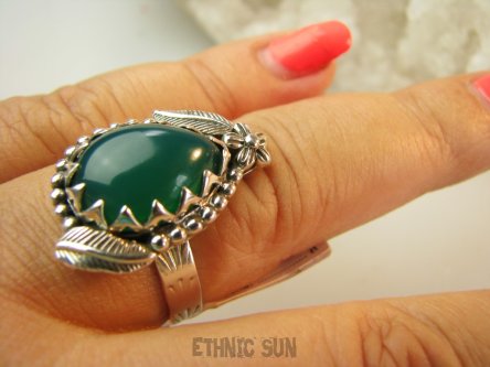 bpe9147 Śliczny Pierścień Pierścionek zielony Onyks r.21 Srebro 925 Onyksem #