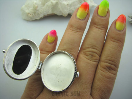 bpe4833 SEKRETNIK Otwierany Duży Pierścień na Zdjęcia lub Marzenia Czarny Onyks - regeneruje SERCE, EGZEMY, PAMIĘĆ r.22/ r.23 Srebro 925 #