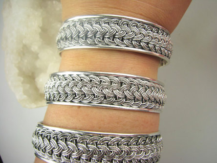 bb3735 Egzotyczne Sploty Orientalna Otwarta Bardzo Wygodna Masywna 45G !! Oksydowana Bransoleta Bransoletka Bangla Cała ze srebra Srebro 925 #