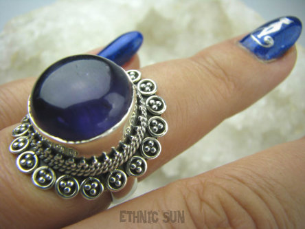 bpe5904 Orientalny Wysoki Pierścień naturalny fioletowy AMETYST - kamień odwagi r.16 Srebro 925 #