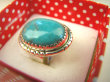 bpe8470 Niezwykły OKAZ Pierścień Pierścionek naturalny TURKUS ARIZONA Turkusy r.16 egzotyczne Srebro 925 # - 7