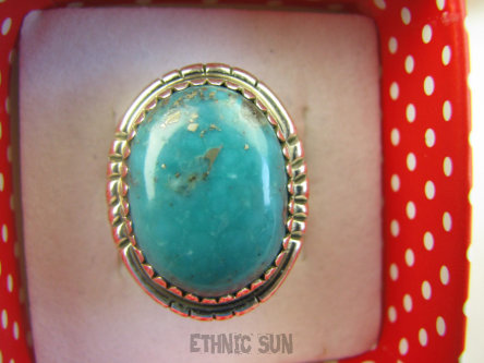 bpe8470 Niezwykły OKAZ Pierścień Pierścionek naturalny TURKUS ARIZONA Turkusy r.16 egzotyczne Srebro 925 #