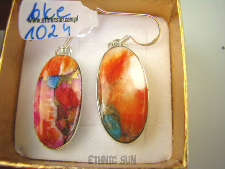 bke1024 Zjawiskowe Piękne Kolczyki Duże Okazy kamieni OSTRYGOWY TURKUS MIEDZIANY lśniące Srebro 925