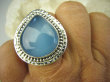 bpe8188 Błękitne Cacko Niebieski WSPANIAŁY Pierścień CHALCEDON (TARCZYCA) r.17 egzotycznie zdobione Srebro 925 # - 5