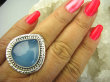bpe8188 Błękitne Cacko Niebieski WSPANIAŁY Pierścień CHALCEDON (TARCZYCA) r.17 egzotycznie zdobione Srebro 925 # - 6