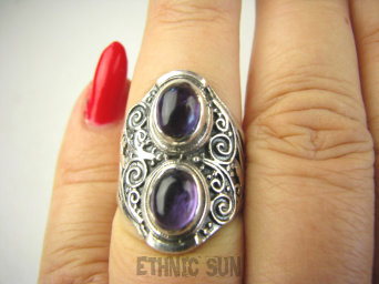 bpe9031 Egzotyczny Pierścień Pierścionek Fioletowy AMETYST - kamień mądrości (ochrona, spokój umysłu, rozwój duchowy) r.15 Srebro 925 #