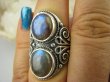 bpe6495 Cudo !!!   Biżuteria Orientalna - Egzotyczny Pierścień Labradoryt Spektrolit kamień Zorzy Polarnej r.13 zdobiona obrączka Srebro 925 # - 3