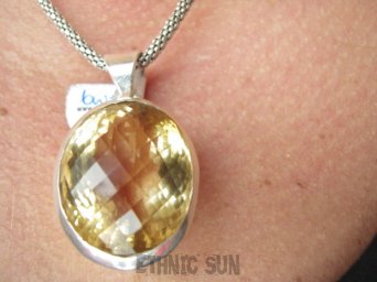 bwee2341 ZŁOCISTY GRUBAS PIĘKNY KLEJNOT Esencja piękna 30 g !! Lśniący LUKSUSOWY Wisior Zawieszka CYTRYN  - kamień Antycukrzycowy Srebro 925 #