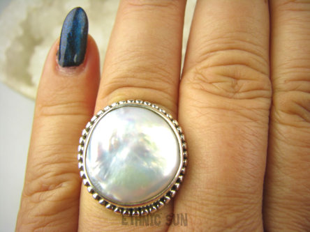 bpee4170 RARYTAS naturalna wielobarwna PERŁA BIWA Elegancki Pierścionek Pierścień z DUŻA perłą r.17 Srebro 925 #