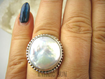 bpee4170 RARYTAS naturalna wielobarwna PERŁA BIWA Elegancki Pierścionek Pierścień z DUŻA perłą r.17 Srebro 925 #