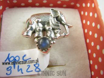 bpe9428 Piękny Unikatowy Delikatny Pierścień Pierścionek SŁOŃ na szczęście Labradoryt Spektrolit r.17 Srebro 925