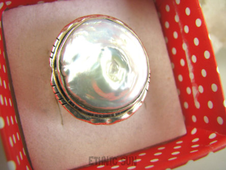 bpee4115 RARYTAS naturalna wielobarwna PERŁA BIWA Elegancki Pierścionek Pierścień z DUŻA perłą r.20 Srebro 925 #