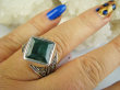 bpee4533 UNISEX DUŻY MĘSKI lub damski SYGNET Pierścień Pierścionek Szmaragd Indyjski Szmaragdy r.25 Srebro 925 # - 3
