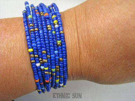 bb3901 Biżuteria Afrykańska !!! Unikalna na każdą dłoń Zakręcana Bransoleta Bransoletka z koralików ręcznie robiona przez Masajki Tanzania Zanzibar CUDOWNA