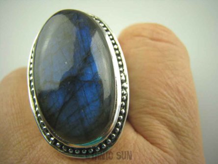 bpe4022 NIEZWYKŁY OKAZ Olbrzym  26 GRAMÓW !! Kawał pierścienia ! Niezwykły OKAZ Pierścień Labradoryt Spektrolit - kamień Zorzy Polarnej r.21 / r.22 Srebro 925 #