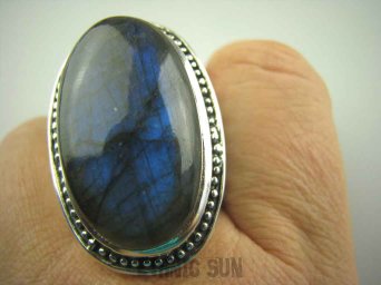 bpe4022 NIEZWYKŁY OKAZ Olbrzym  26 GRAMÓW !! Kawał pierścienia ! Niezwykły OKAZ Pierścień Labradoryt Spektrolit - kamień Zorzy Polarnej r.21 / r.22 Srebro 925 #