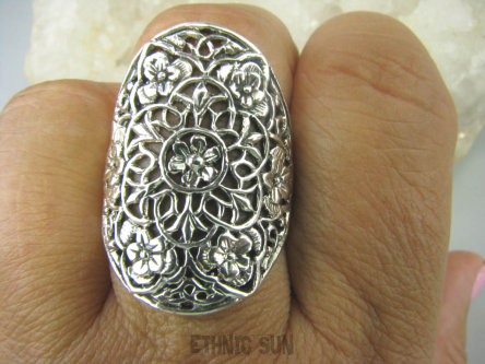 bpe6176 SŁONECZNY KWIAT !!! DUŻY Ażurowy Orientalny Pierścień Cały ze Srebra r.14 SREBRO 925 #