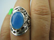 bpee3286 CACUSZKO Przepiękny Pierścień szlifowany Niebieski Chalcedon (tarczyca) CZAKRA GARDŁA r.15 ażurowa obrączka Srebro 925 # - 5