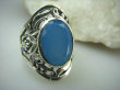 bpee3286 CACUSZKO Przepiękny Pierścień szlifowany Niebieski Chalcedon (tarczyca) CZAKRA GARDŁA r.15 ażurowa obrączka Srebro 925 # - 6