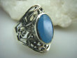 bpee3286 CACUSZKO Przepiękny Pierścień szlifowany Niebieski Chalcedon (tarczyca) CZAKRA GARDŁA r.15 ażurowa obrączka Srebro 925 # - 7